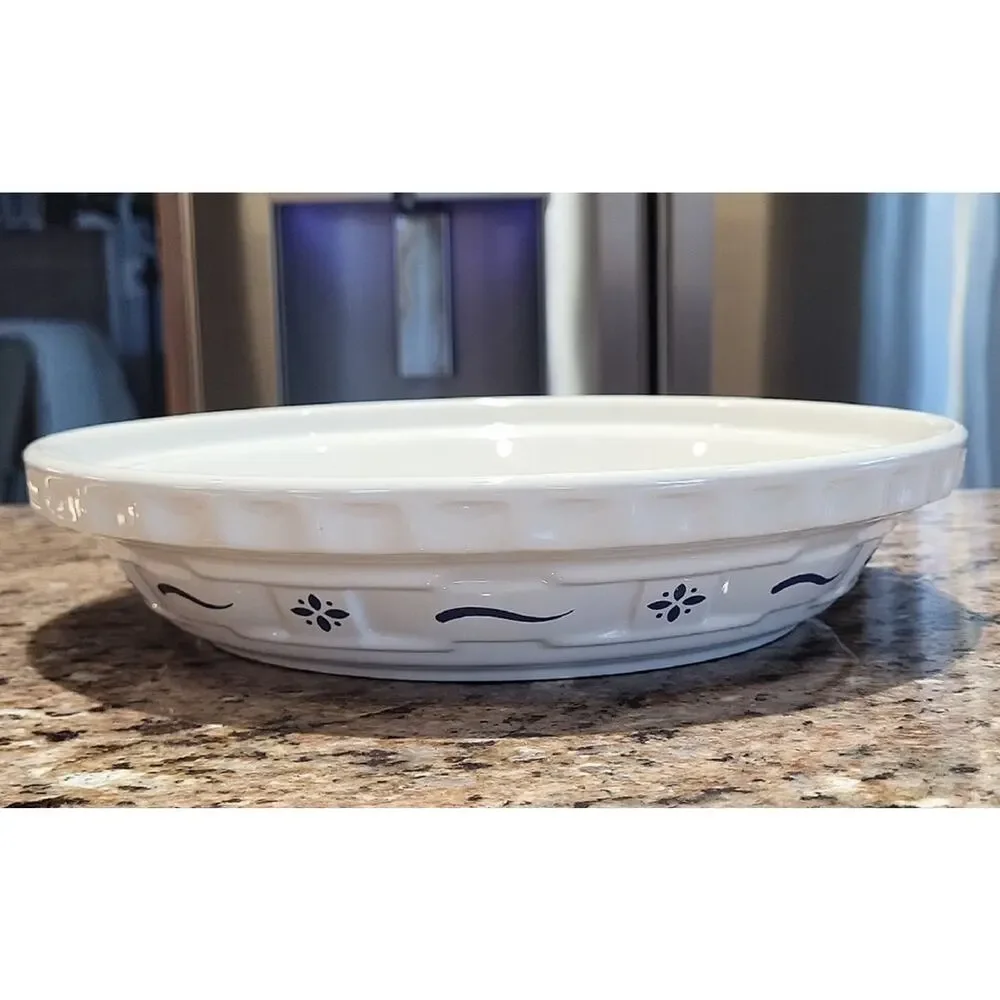 Longaberger Blue Woven Heritage Pie Plate Cream & Blue Ceramic Baking Dish USA